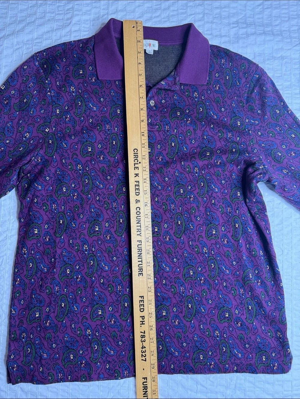 J. Crew Plum Purple Paisley Long-Sleeve Polo